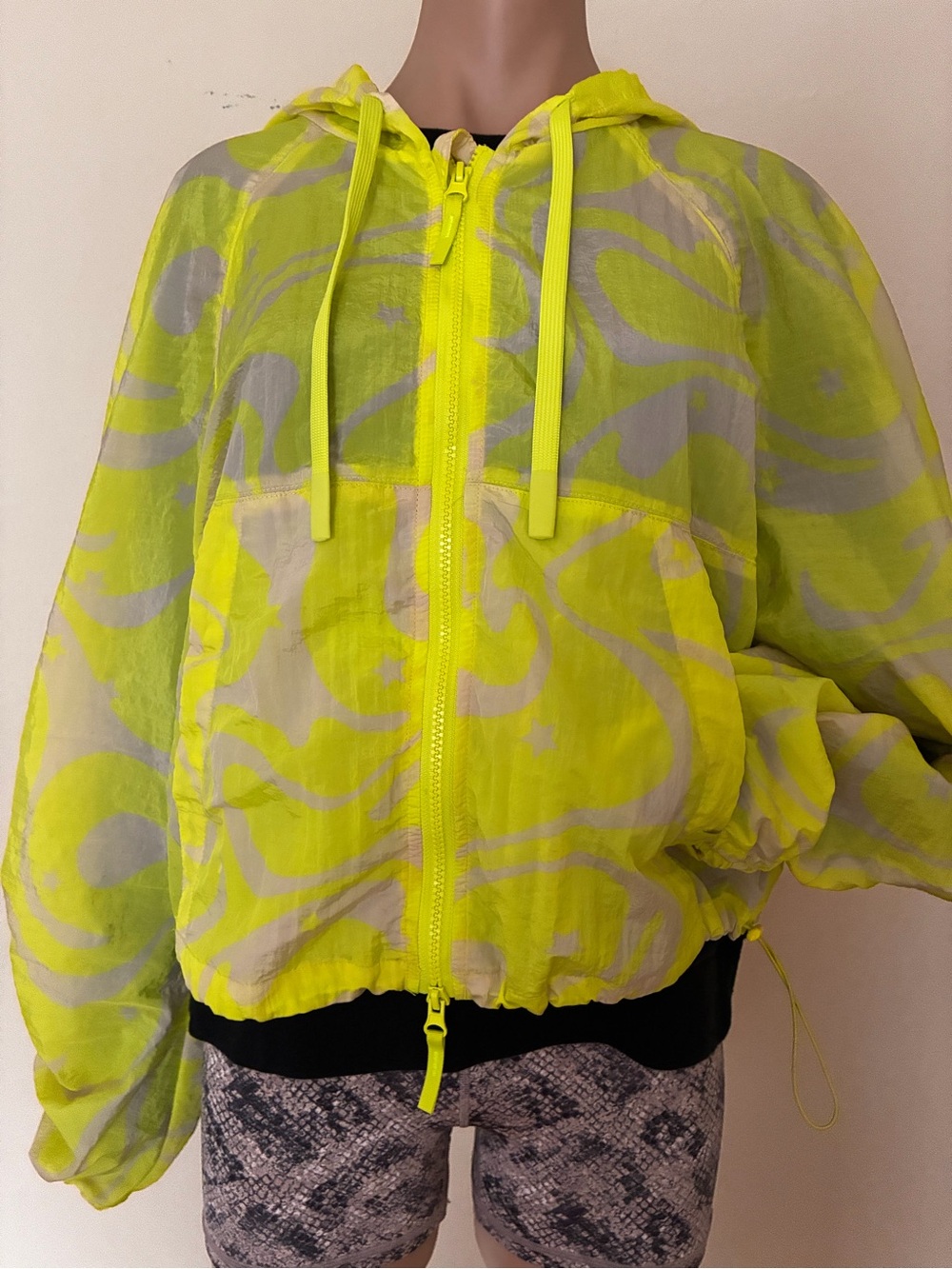JoyLab Neon Yellow Hooded packable windbreaker Full Zip lightweight Jacket M - Picture 2 of 9